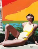 Looking for the Summer - Pictura pop art, tempera pe carton special, arta erotica 27 x 35 cm, certificat de autenticitate