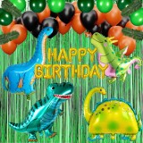Cumpara ieftin Set de baloane cu dinozauri pentru petrecere aniversara, zi de nastere pentru copii, 80 din latex si 4 folie, frunze, mesaj &bdquo;Happy Birthday&rdquo;, 2 ghirla