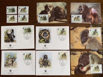 camerun - maimuta - babuin - serie 4 timbre MNH, 4 FDC, 4 maxime, fauna wwf foto