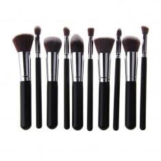 Set pensule make-up, nylon, 9 bucati, Negru foto