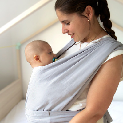 Sistem de purtare wrap elastic pentru bebelusi babyjem (culoare: gri) foto