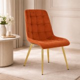 Scaun bucatarie/living, Artool, Split, catifea aramie, picioare metal auriu, 49x60x88 cm