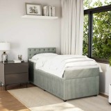 Gossi pat box spring cu saltea, gri deschis, 90x200 cm, catifea