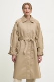 Answear Lab palton femei, culoarea bej, de tranzitie, oversize
