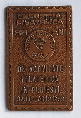 PLOIESTI 50 de ani de activitate - Expozitia filatelica 1982 Medalie rara foto