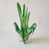 Vaza Sticla Murano Lava Vintage, Centru de Masa Verde Ombre 37cm, Decoratiune Colectie, Obiect Arta Italiana