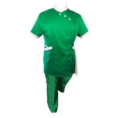 Costum Medical Pe Stil, Verde cu Elastan cu Garnitură Alba, Model Andreea - L, S