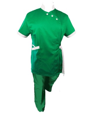 Costum Medical Pe Stil, Verde cu Elastan cu Garnitură Alba, Model Andreea - 2XL, 4XL foto
