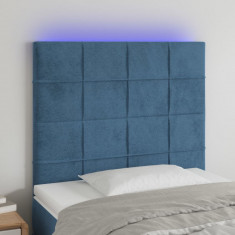 vidaXL Tăblie de pat cu LED, albastru închis, 90x5x118/128 cm, catifea