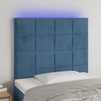 vidaXL Tăblie de pat cu LED, albastru &amp;icirc;nchis, 100x5x118/128cm, catifea foto