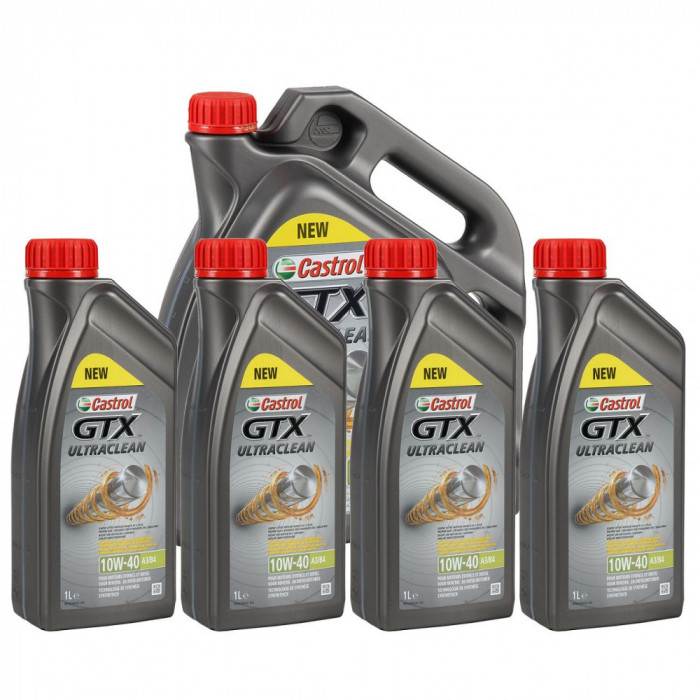 Set Ulei Motor Castrol GTX Ultraclean 10W-40 5L 15A4D4 + 4 Buc Ulei Motor Castrol GTX Ultraclean 10W-40 1L 15A4CF