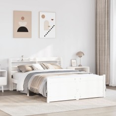 vidaXL Cadru de pat cu tăblie, alb, 135x190 cm, lemn masiv de pin 3306753