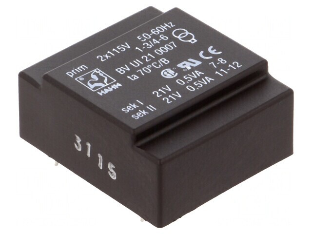 Transformator &Icirc;ncapsulat 1VA 115V 21V 23mA PCB