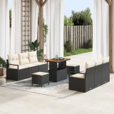 vidaXL Set de canapea de grădină cu 9 piese, perne incluse, ratan sintetic negru, acacia