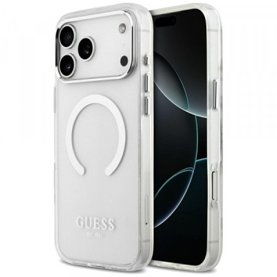 Husa MagSafe pentru Apple iPhone 17 Pro Max, Guess, Metal Outline, Argintie foto