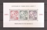 Monaco 1991 - 100 ani de timbre cu Printul Albert (colita), MNH, Nestampilat
