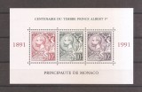 Monaco 1991 - 100 ani de timbre cu Princul Albert (colita), MNH, Nestampilat