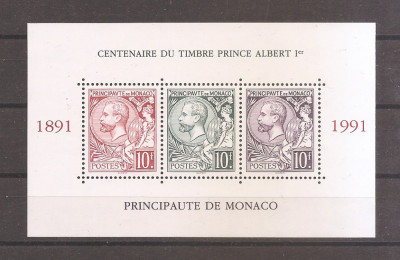 Monaco 1991 - 100 ani de timbre cu Princul Albert (colita), MNH foto