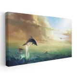 Tablou fantezie pictura delfin sarind in mare, albastru 1742 Tablou canvas pe panza CU RAMA 70x140 cm