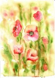 E106. Tablou original, Flori de veselie, acuarela pe hartie, neinramat, 21x29 cm, Art Deco, RavariuArt