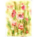 E106. Tablou original, Flori de veselie, acuarela pe hartie, neinramat, 21x29 cm