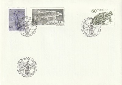 Fauna ,stiuca,broasca mlibelula , FDC ,Suedia. foto