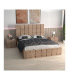 Pat Tapitat Crem 180x200 cm cu Noptiere Tapitate si Saltea Ortopedica Lux