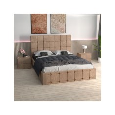 Pat Ven03 Crem+Noptiere Tapitate+ Saltea Lux Ortopedica 140x200cm