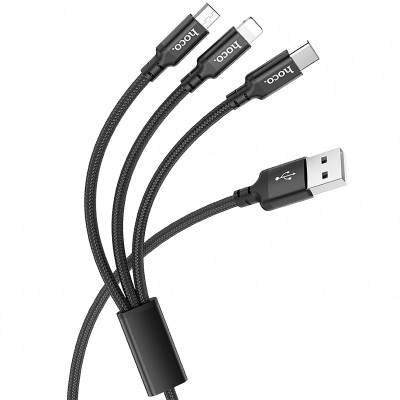 Cablu Incarcare USB - Lightning / USB Type-C / MicroUSB HOCO X14 Times, 1 m, Negru foto