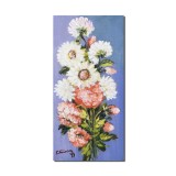 Tablou pictat manual hol, dormitor, living, Crizanteme, 40x20cm ulei pe panza, gata de agatat pe perete
