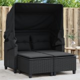 vidaXL Canapea Gradina cu Baldachin, Poliratan Negru, Scaune si Perne Incluse, 123x65x155cm