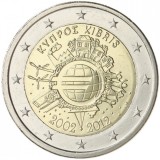 Moneda 2 Euro Cipru 2012, 10 Ani Euro, UNC, Comemorativa, Noua