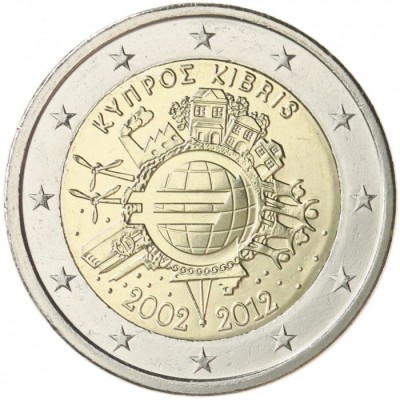 CIPRU 2 euro comemorativa 2012 TYE (10 ani euro) - UNC foto