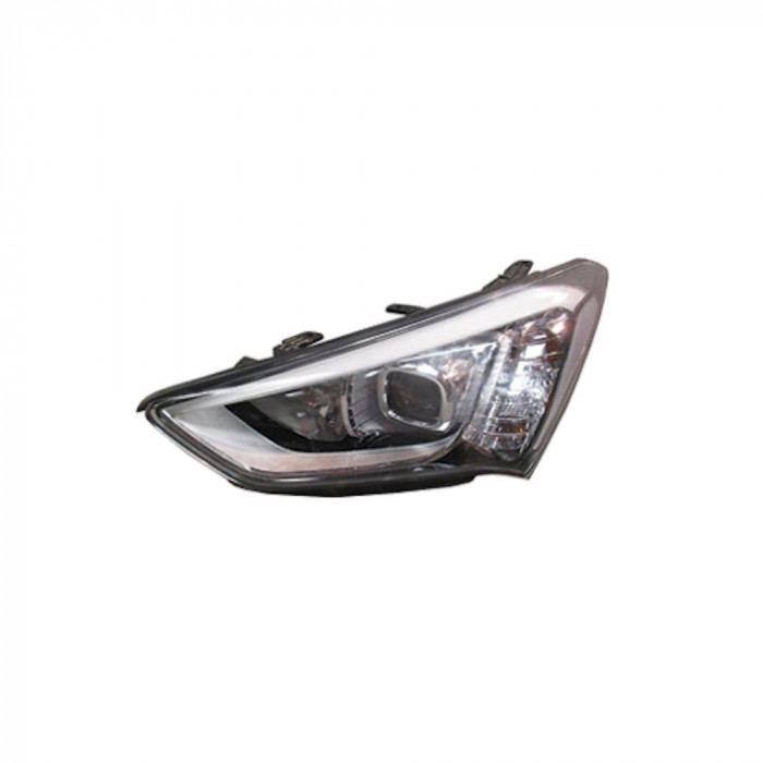 Far Hyundai Santa Fe (DM), 05.2012-, partea Stanga, electric, tip bec H7+H7, cu motoras, cu lumini de zi pe LED, Depo