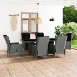 vidaXL Set mobilier exterior cu perne, 7 piese, gri deschis, poliratan 3060140