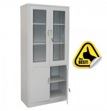 Dulap Metalic Medicamente Instrumente Medicale 80x40x180cm, 3 Polite, Usi Sticla+Metal, Gri RAL 7035, Neasamblat