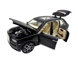 Machetă metal Rolls Royce Cullinan 1:24 de lux negru cu efect de fum lumini sunete uși/capotă/portbagaj funcționale și mecanism pull back