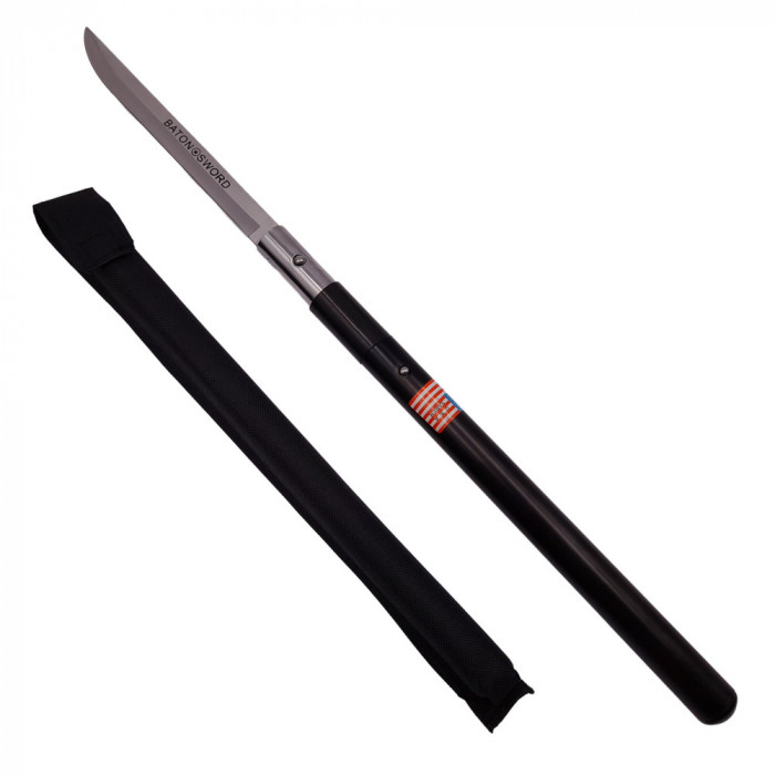 Sabie de vanatoare Ideallstore&reg;, Shaolin Master, model baston, 55 cm, negru, teaca inclusa