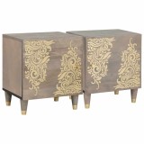 vidaXL Dulap de noapte 2 pcs Gri 40 x 33 x 46 cm Lemn masiv de mango