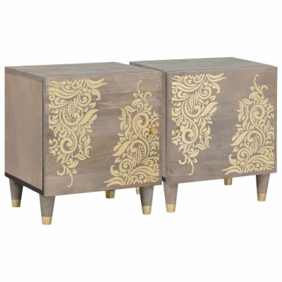 vidaXL Dulap de noapte 2 pcs Gri 40 x 33 x 46 cm Lemn masiv de mango 4018769 foto
