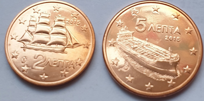Set 2, 5 euro cents 2015 Grecia, unc, km#182, 183