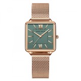 Ceas dama Hannah Martin Cadran patrat Quartz Analog Elegant Auriu verde smarald