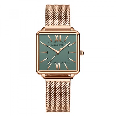 Ceas dama Hannah Martin Cadran patrat Quartz Analog Elegant Auriu verde smarald foto