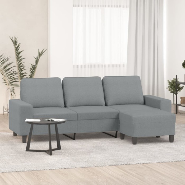 Gossi canapea cu 3 locuri si taburet, gri deschis, 180 cm, textil