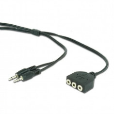 CABLU audio GEMBIRD Splitter stereo (2 x 3.5 mm jack T la 3 x 3.5 mm jack M; permite conectarea boxelor si castilor in acelasi timp) 1m negru &quot;CC