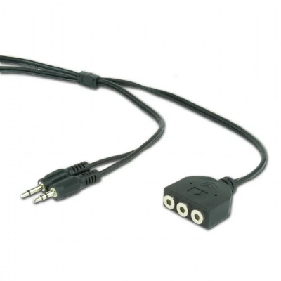 CABLU audio GEMBIRD Splitter stereo (2 x 3.5 mm jack T la 3 x 3.5 mm jack M; permite conectarea boxelor si castilor in acelasi timp) 1m negru &amp;amp;quot;CC foto