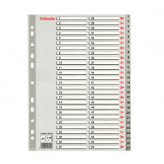 Index A4 Esselte, cu 54 Separatoare, Plastic, Gri, Index de Plastic cu Separatoare 1-54, Index de Plastic Numerotat cu Separatoare, Index de la 1 la 5