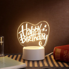 Lampa LED decorativa, 3D, Happy Birthday, cu USB si baterii, 20 cm inaltime, din material acril si telecomanda inclusa
