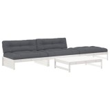 Set mobilier de gradina cu perne, 4 piese, alb, lemn masiv