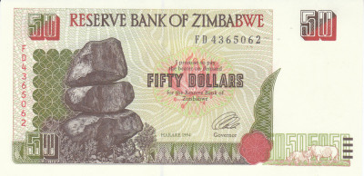 Bancnota ZImbabwe 50 Dolari 1994 - P8 UNC foto